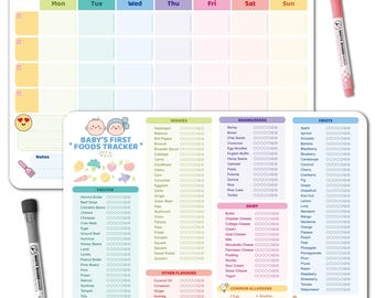 Baby First Foods Tracker Fridge Magnet, Dry Erase Meal Planner (2 Pack)