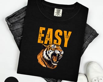 T-shirt graphique rétro Easy Tiger : T-shirt unisexe aux couleurs bohèmes et confortables