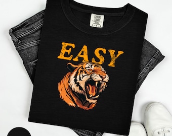 T-shirt graphique rétro Easy Tiger : T-shirt unisexe aux couleurs bohèmes et confortables