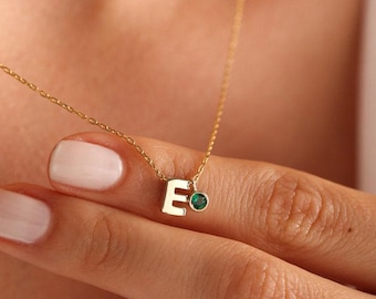 Personalized Initial Birthstone Necklace: Custom Letter Jewelry