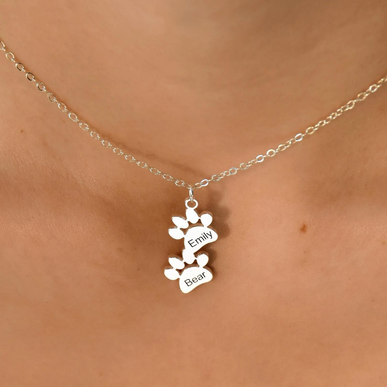 Personalized Paw Print Name Necklace: Sterling Silver Pet Memorial