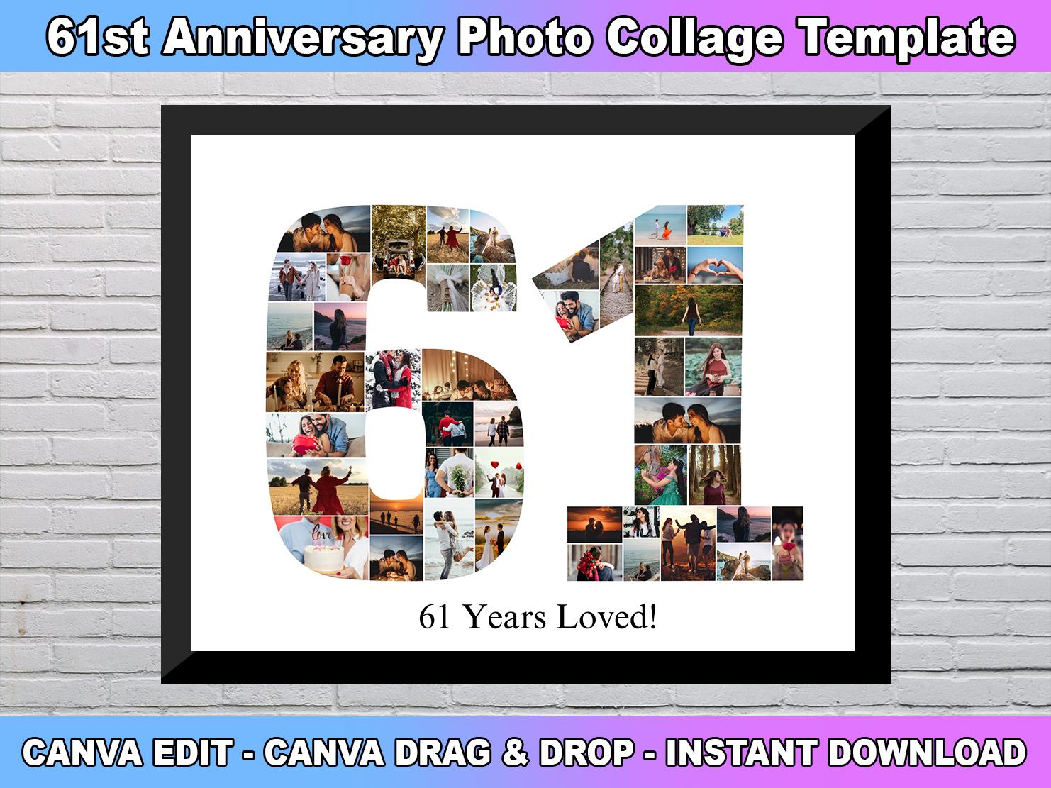 61st Birthday Photo Collage Template, Number 61 Collage, 61st Collage ...