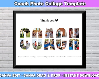 Coach Foto Collage, bearbeitbare 10 Fotos Vorlage, Geschenk für Coach, personalisierter Sport Coach Rahmen, Danke Geschenk, personalisierter Coach Rahmen