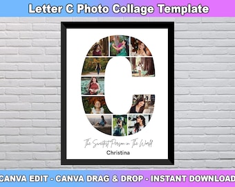 Letter C Photo Collage Template, Letter  Custom Name, Initial Photo Collage, Nursery room decor, Custom Gift for her, Canva Template