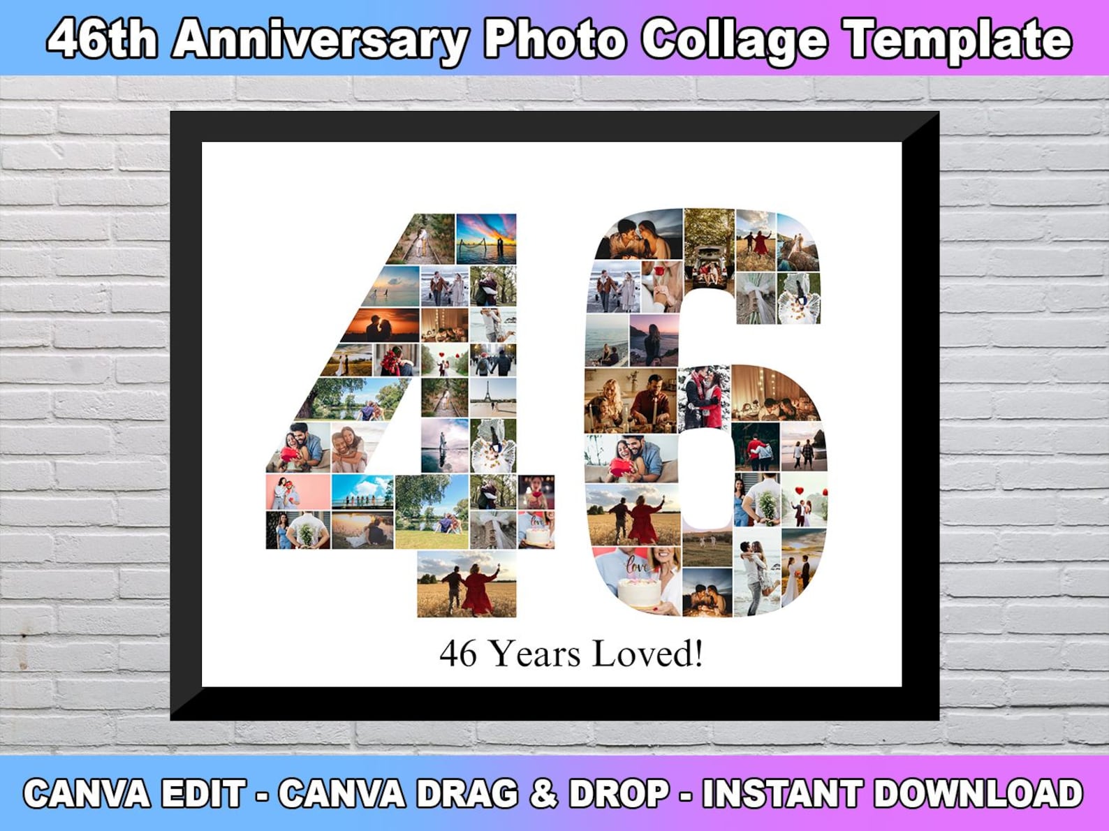 46th Birthday Photo Collage Template, Number 46 Collage, 46th Collage ...