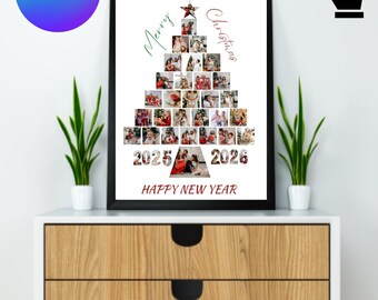 Christmas Tree Collage Template, Christmas Photo Collage, 2026 New Year Gift Vintage Gift For Christmas, Family Tree Photo Gift, Custom Gift
