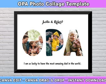 Plantilla de collage de fotos de OPA, imprimible digitalmente, plantilla de collage de fotos personalizada, regalo para OPA, día del padre y regalo de cumpleaños para papá