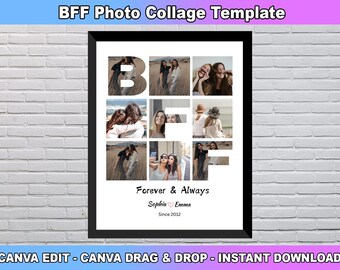 BFF フォトコラージュ テンプレート、親友へのギフト、友情の日のギフト、パーソナライズされた BFF ギフト、親友へのギフト、親友のカスタム フォトコラージュ