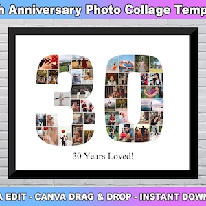30th Birthday Photo Collage Template, Number 30 Collage, 30th Collage, 30th Birthday, Number Collage, Custom Gift for her, Canva Template