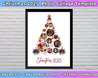 Christmas Tree Collage Template, Christmas Photo Collage, 2025 New Year Gift Vintage Gift For Christmas, Family Tree Photo Gift, Custom Gift