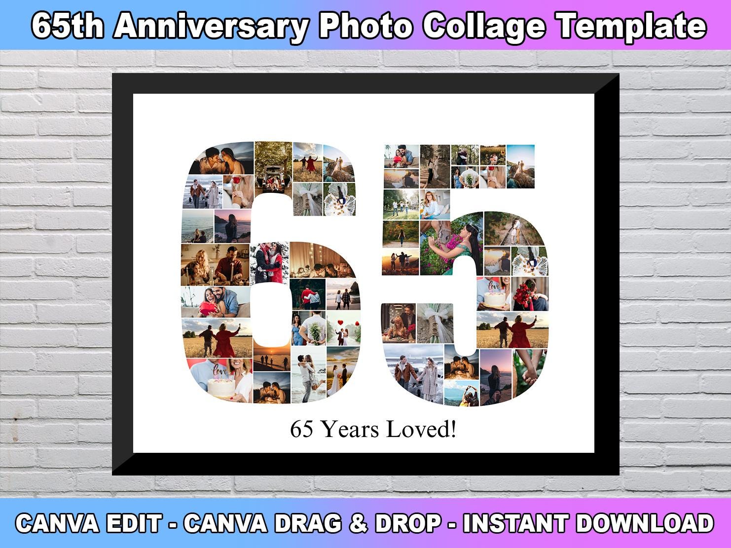 65st Birthday Photo Collage Template, Number 65 Collage, 65st Collage ...