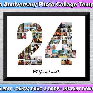 24th Birthday Photo Collage Template, Number 24 Collage, 24th Collage, 24th Birthday, Number Collage, Custom Gift for her, Canva Template