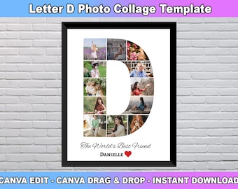 Letter D Photo Collage Template, Letter D Custom Name, Initial Photo Collage, Nursery room decor, Custom Gift for her, Canva Template