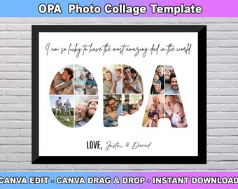 Plantilla de collage de fotos de OPA, imprimible digitalmente, plantilla de collage de fotos personalizada, regalo para OPA, día del padre y regalo de cumpleaños para papá