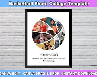 Basketball-Fotocollage, Sportfoto, Canva-Fotocollage, personalisierter Trainerrahmen, Sportfotogeschenk, Geschenk für Spielerin, Spielerfoto