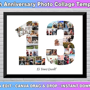 13th Birthday Photo Collage Template, Number 13 Collage, 13th Collage, 13th Birthday, Number Collage, Custom Gift for her, Canva Template