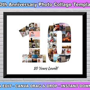 10th Birthday Photo Collage Template, Number 10 Collage, 10th Collage, 10th Birthday, Number Collage, Custom Gift for her, Canva Template