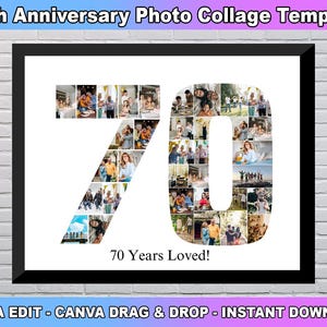 70st Birthday Photo Collage Template, Number 70 Collage, 70st Collage, 70st Birthday, Number Collage, Custom Gift for her, Canva Template