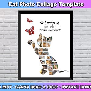 Custom Memorial Photo Collage Template Gift for Cat, Pet Cat Photo Album Poster, Cat Memorial collage, Remembering, Cat Funeral Poster