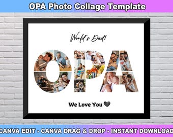 Plantilla de collage de fotos de OPA, imprimible digitalmente, plantilla de collage de fotos personalizada, regalo para OPA, día del padre y regalo de cumpleaños para papá