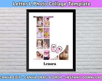 Letter L Photo Collage Template, Letter L Custom Name, Initial Photo Collage, Nursery room decor, Custom Gift for her, Canva Template
