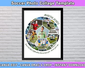 Soccer Photo Collage, Senior Night Gift, Coach Gift Football, Sport Photo, Soccer Ball Photo Collage Template, Custom Gift for her