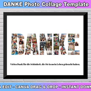 Modèle de collage photo DANKE, collage de remerciement pour les enseignants, cadeau pour maman et papa, modèle de remerciement cadeau pour entraîneur amis famille patron