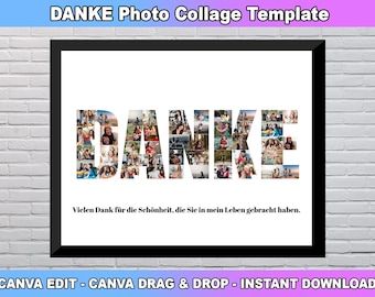 DANKE Photo Collage Template, Thank You Collage For Teachers, Gift for Mom Dad, Thank You Template Gift for Coach Friends Family Boss