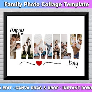 Modèle de collage photo de famille, toile d'art mural, collage familial, décoration familiale personnalisée, collage photo numérique pour votre famille