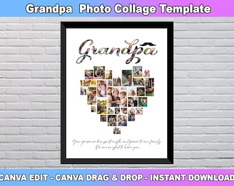 Plantilla de collage de fotos para abuelo, regalo para el día del padre y cumpleaños para abuelo, regalo personalizado imprimible digitalmente, regalo de álbum de fotos para abuelo