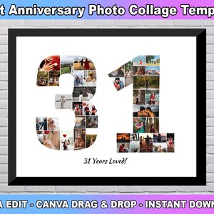 31st Birthday Photo Collage Template, Number 31 Collage, 31st Collage, 31st Birthday, Number Collage, Custom Gift for her, Canva Template