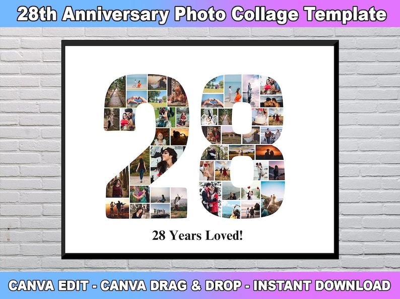 28th Birthday Photo Collage Template, Number 28 Collage, 28th Collage ...