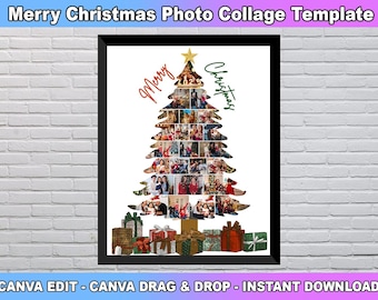 Christmas Tree Collage Template, Christmas Photo Collage, 2025 New Year Gift Vintage Gift For Christmas, Family Tree Photo Gift, Custom Gift