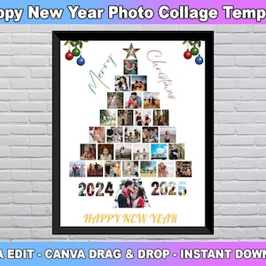 Weihnachtsbaum Collage Vorlage, Weihnachtsfotocollage, 2025 Neujahrsgeschenk Vintage Geschenk für Weihnachten, Stammbaum Fotogeschenk, individuelles Geschenk