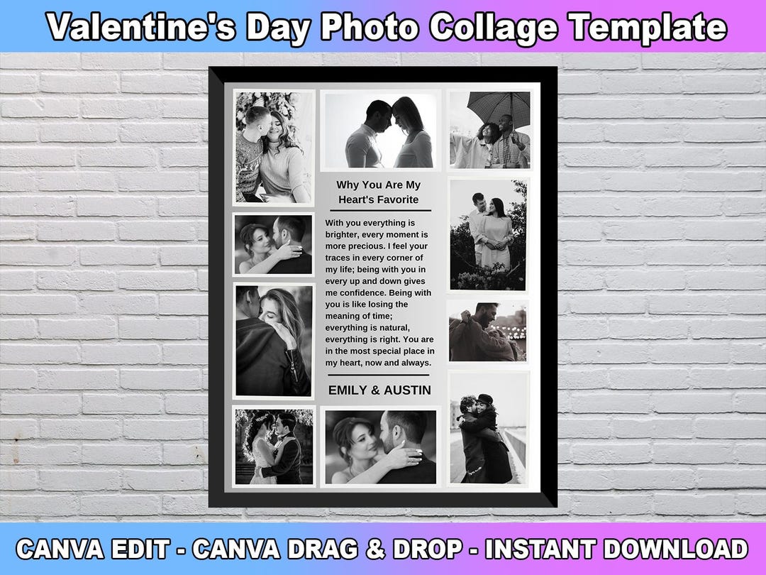 Valentines Day Photo Collage, Personalised Gift for Boyfriend Gift for ...