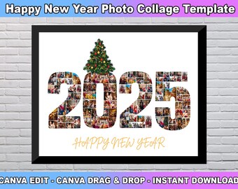 クリスマスツリーのコラージュテンプレート、クリスマスの写真のコラージュ、2025年の新年のギフト、クリスマス用のヴィンテージギフト、家系図の写真ギフト、カスタムギフト