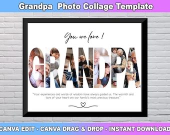Plantilla de collage de fotos para abuelo, regalo para el día del padre y cumpleaños para abuelo, regalo personalizado imprimible digitalmente, regalo de álbum de fotos para abuelo