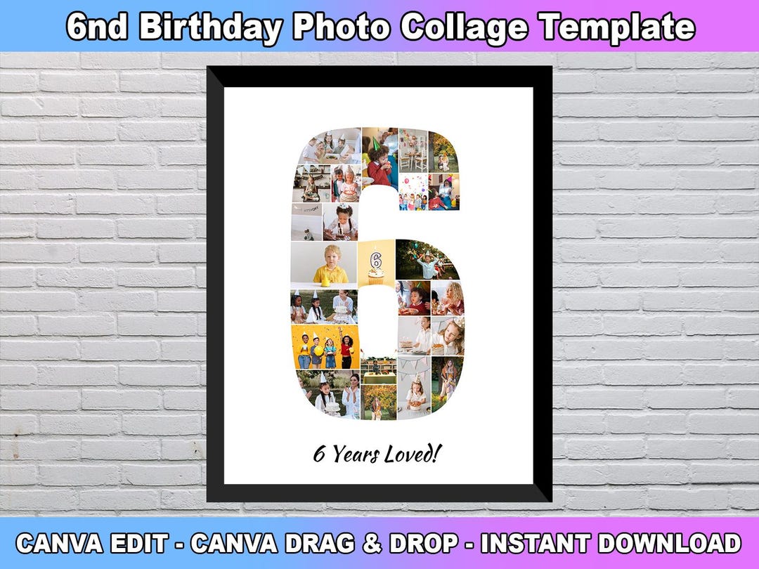 6th Birthday Photo Collage Template, Number 6 Collage, 6th Collage, 6th ...