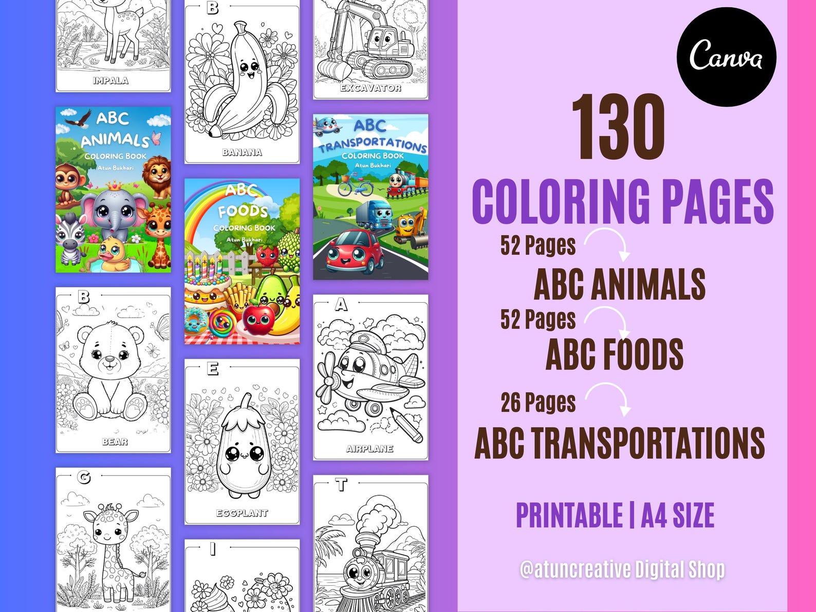 ABC Coloring Pages, Alphabet Animals, Alphabet Foods, Alphabet