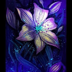 Night Rebirth I. Acryl schilderij in gemengde stijl, lichtgevend op 70x50cm MDF-plaat, zonder lijst. Vernissen