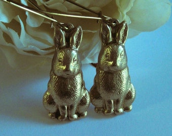 Golden Bunny Rabbit Earrings Brass Gold Rabbit Jewelry Easter Earrings Cute Earrings Spring Gift Bunnies Animal Jewelry thequeensdowry