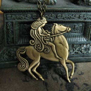 Lady Godiva Necklace Vintage Brass A Dress of Locks Handmade Necklace Horse Equestrian Locks Nude Jewelry Lady Woman vintage handmade image 6