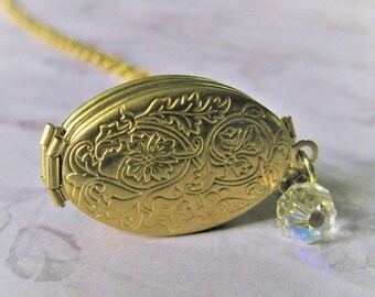 Folding Locket photo Locket family Locket four photo locket pendant long locket necklace gold locket gift for her handmade vintage crystal