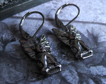 Gargoyle Earrings Vintage Silver gargoyle protection symbols gothic lion goth earrings the queens dowry medieval earrings