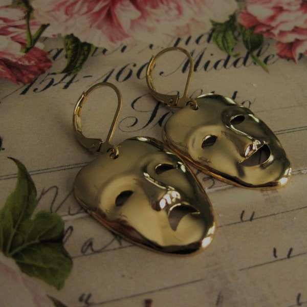 Comedy and Tragedy Earrings Gold drama theater earrings theater jewelry theatre earrings mask theater masks Broadway earrings Gift for actor