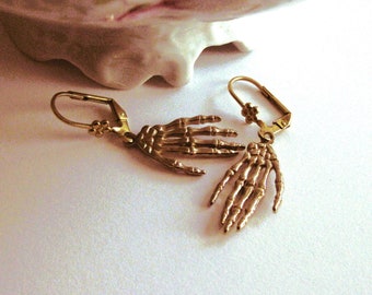 Gold Skeleton Hand Earrings Feminine For Women Goth Earrings Punk Earrings Halloween Bones Charms thequeensdowry Unique Spooky