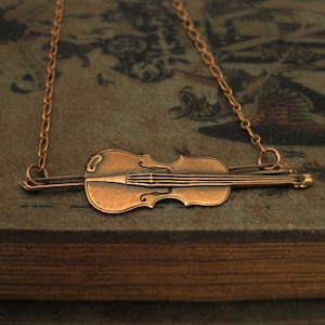 Copper Violin Necklace Gift Fiddle Necklace Music teacher gift Instrument Orchestra Violinist Violin player Violin Jewelry Violin Pendant