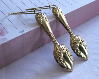 Golden Spoon Earrings Gold Brass Tea Lover Cooks Earrings Chef Jewelry Cafeteria Lady Foodie Earrings Unique Handmade Gift thequeensdowry