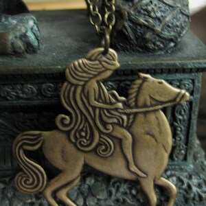Lady Godiva Necklace Vintage Brass A Dress of Locks Handmade Necklace Horse Equestrian Locks Nude Jewelry Lady Woman vintage handmade image 5