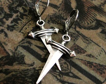 Silver Dagger Earrings Cosplay Jewelry Swords Medieval weaponry Gothic earrings medieval dangle earrings Celtic earrings thequeensdowry